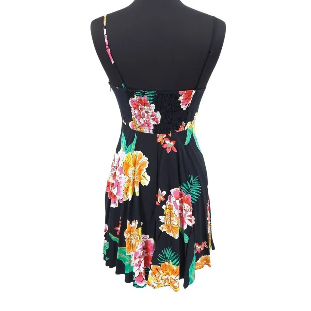 Old Navy The Cami Dress Black Floral Size M Tropical Summer Short Swing Rayon - Picture 6 of 11